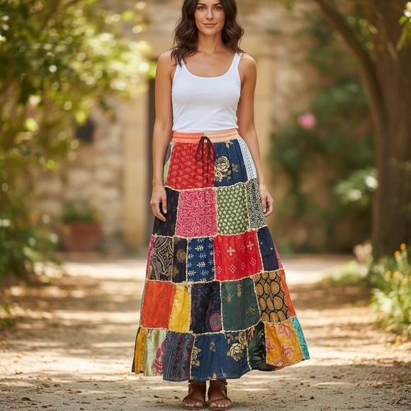 Kantha Dresses & Skirts - Kantha Patchwork Skirt, One of a kind, Fits like a Small